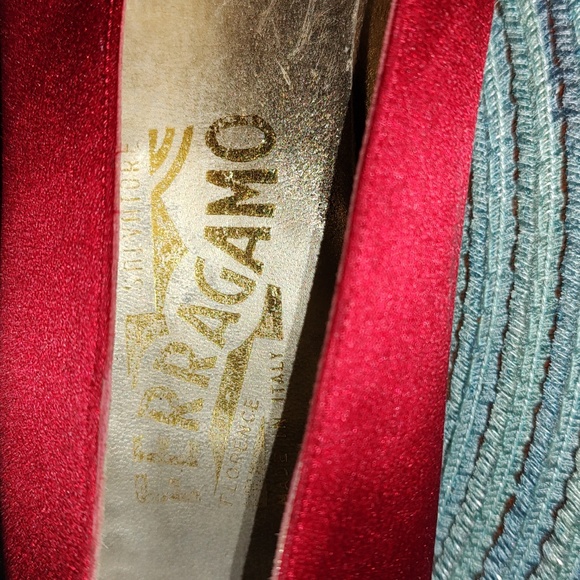 Salvatore Ferragamo Red Satin Adorned Size 8B 1 inch Heel. - Picture 5 of 10